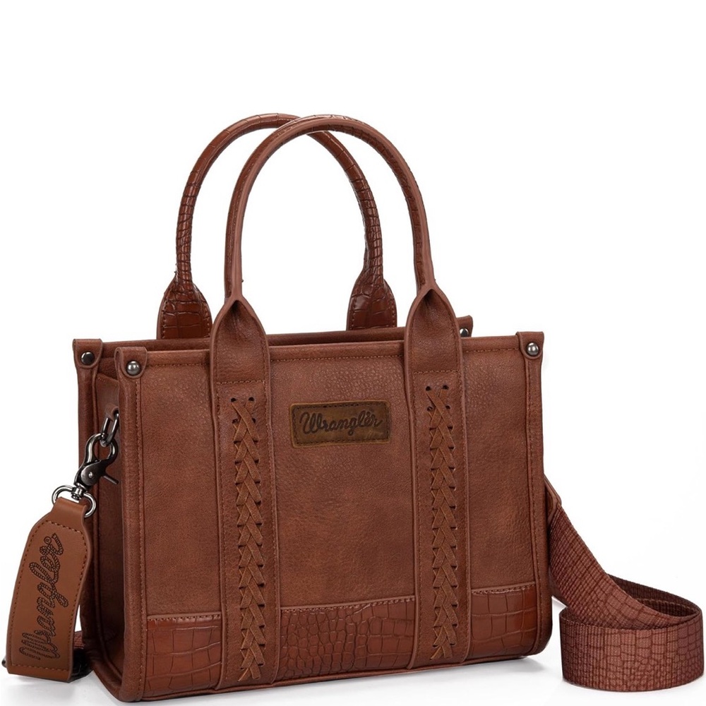 Wrangler Brown Leather Satchel with Detachable Strap